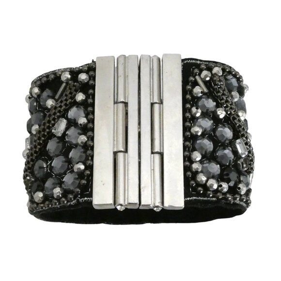 Rhinestone & chain embellished wide cuff bracelet Magnetic closure - Picture 2 of 5